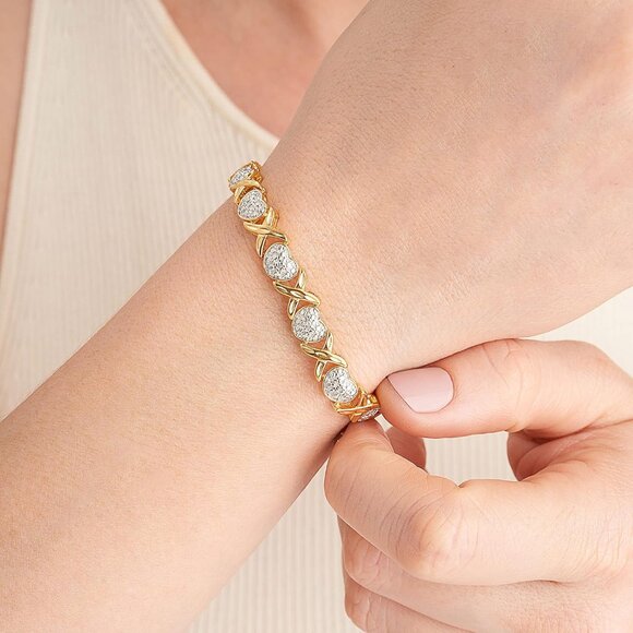 925 Silver 18K Yellow Gold-Plated Heart Tennis Bracelet & Pendant for Women - Picture 2 of 7